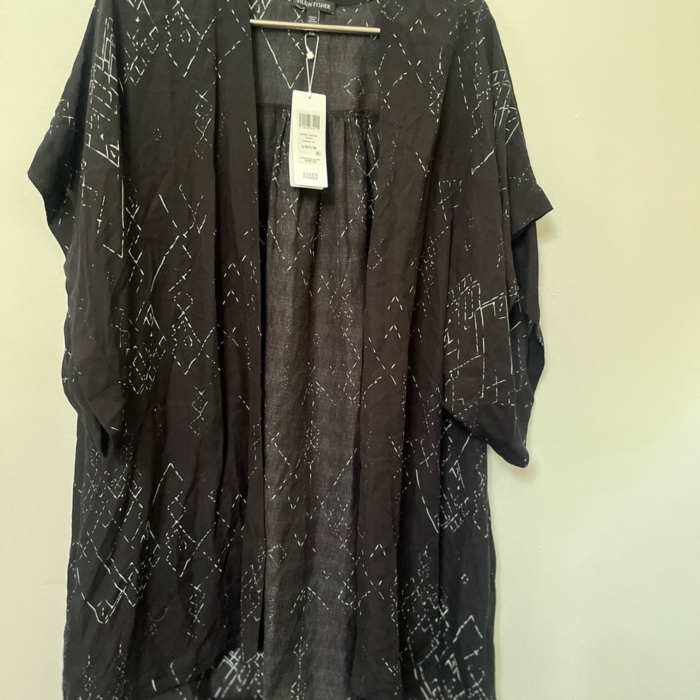NWT EILEEN FISHER Marrakesh Printed Silk Tencel Long Kimono Jacket Top S/M/P/M - Picture 11 of 11